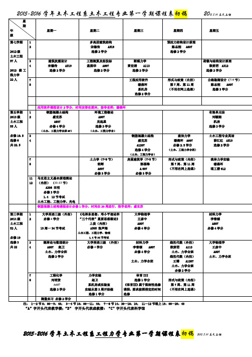 暨南大学 力学与土木工程系2015-2016学年第1学期课程表 (初稿)