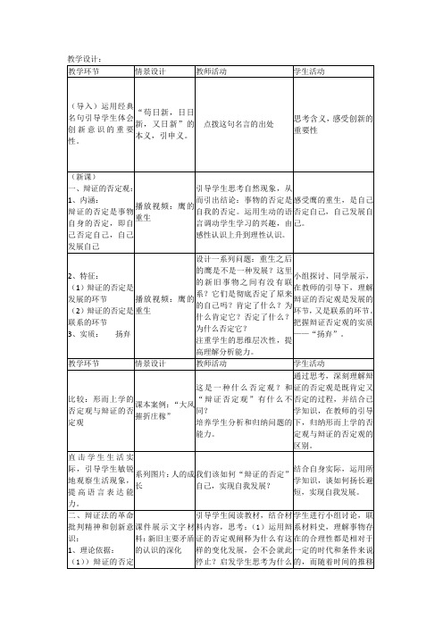 高中思想政治_树立创新意识是唯物辩证法的要求教学设计学情分析教材分析课后反思