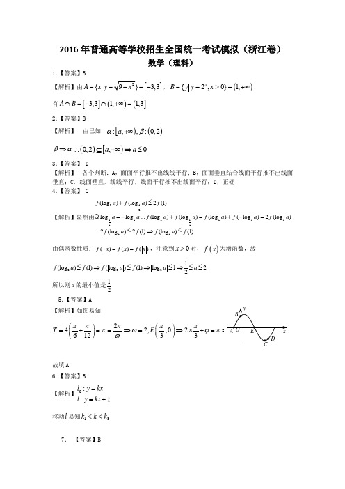 2016年普通高等学校招生全国统一考试模拟浙江卷