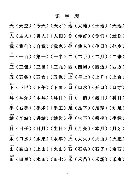 部编版一上专项:生字组词(一字三词)
