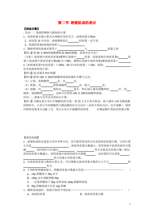 九年级化学下册 第六章 第二节 溶液组成的表示(第二课时)导学案(无答案) (新版)沪教版