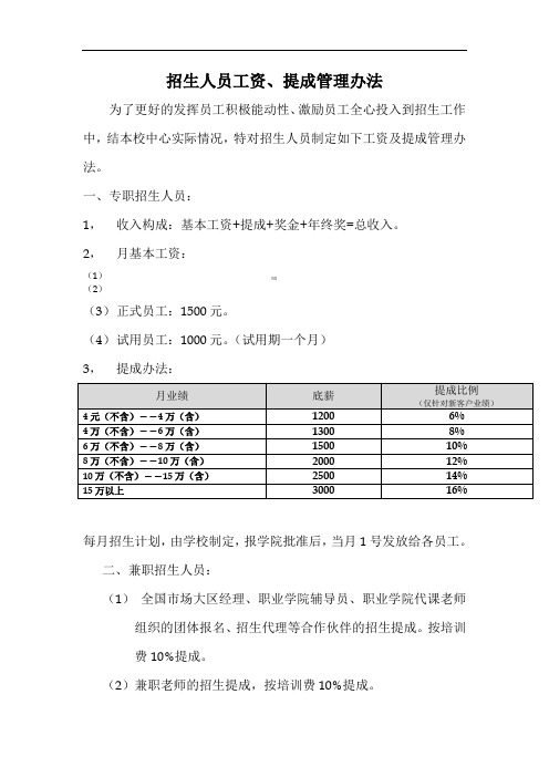 招生人员工资、提成办法(美佳)