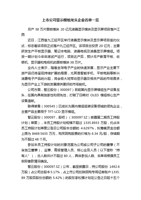 上市公司显示模组龙头企业名单一览