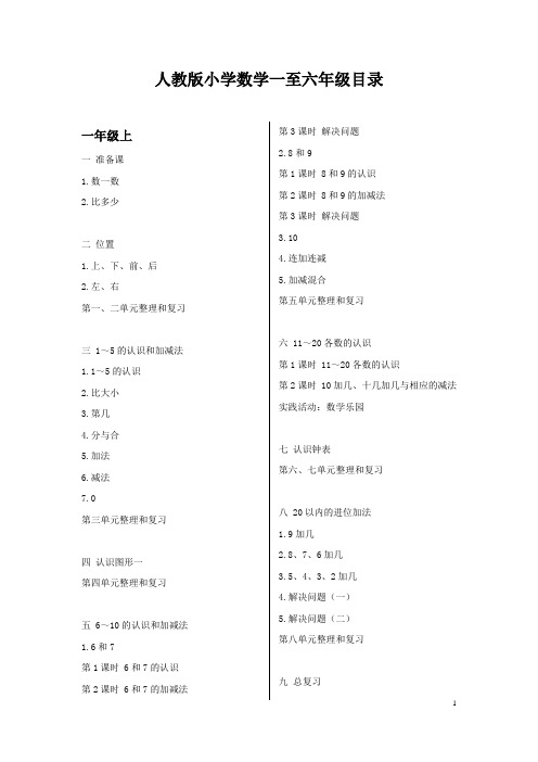 最新人教版小学数学一至六年级目录全