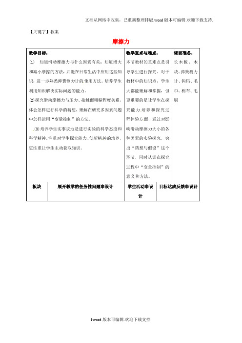 【教案】八年级物理下册83摩擦力教案苏科版