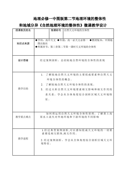 地理必修一中图版第二节地理环境的整体性和地域分异《自然地理环境的整体性》微课教学设计