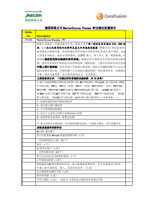 耶格MasterScreen Pneumo 配置清单