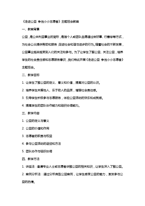 《走进公益 争当小小志愿者》主题班会教案