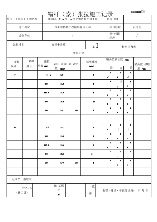 锚索张拉施工记录