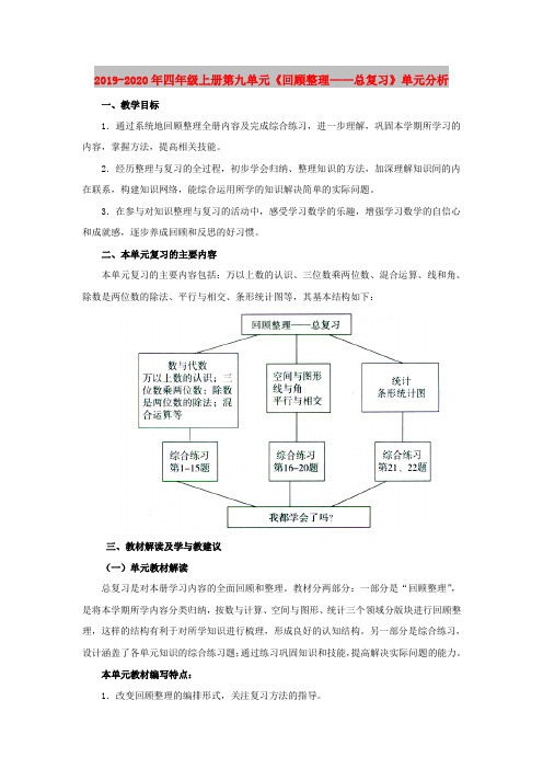 2019-2020年四年级上册第九单元《回顾整理——总复习》单元分析