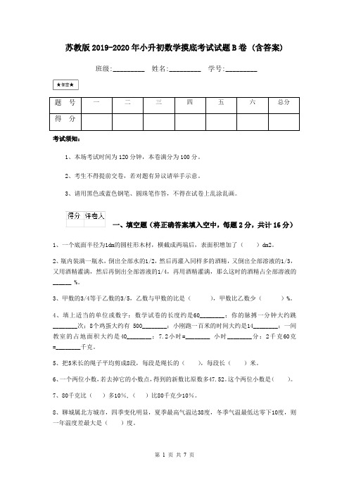 苏教版2019-2020年小升初数学摸底考试试题B卷 (含答案)