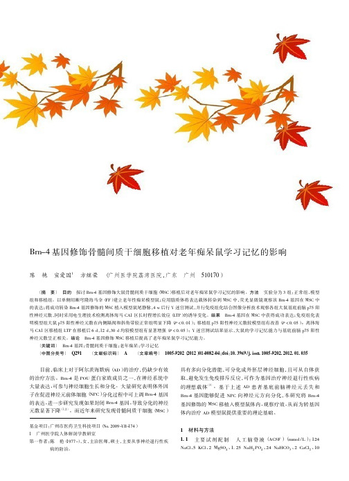 Brn-4基因修饰骨髓间质干细胞移植对老年痴呆鼠学习记忆的影响