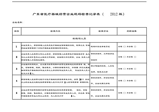 广东省医疗器械经营企业现场检查记录表(官方版)