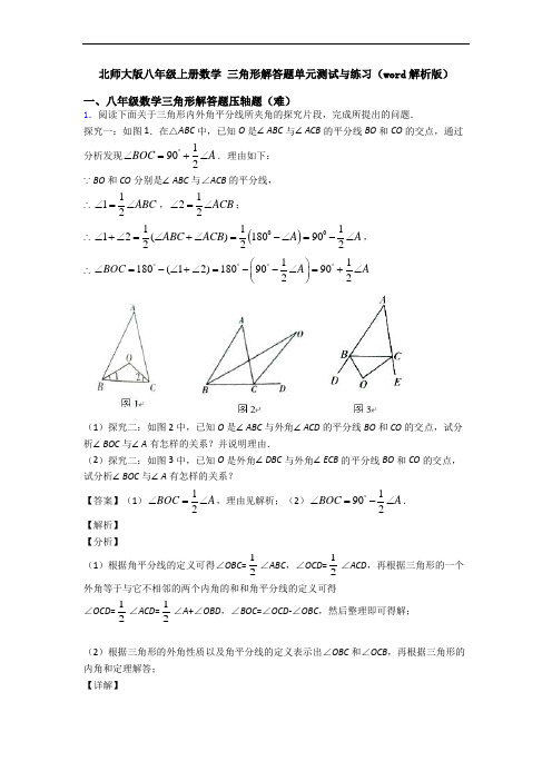 北师大版八年级上册数学 三角形解答题单元测试与练习(word解析版)