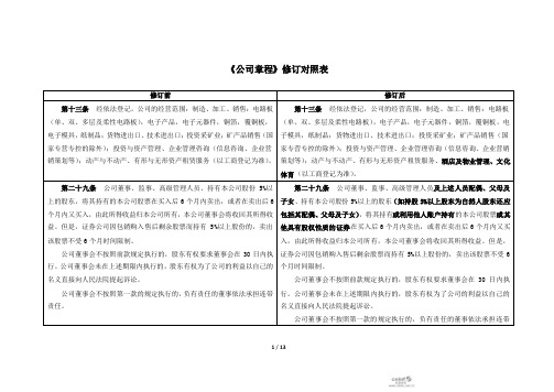 超华科技：《公司章程》修订对照表