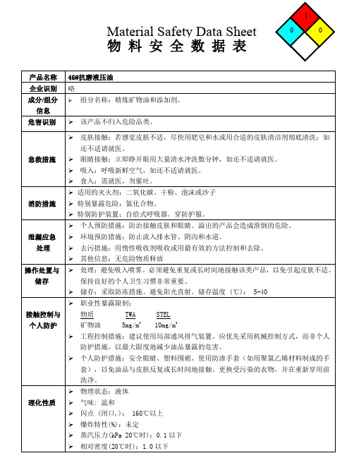 46抗磨液压油 MSDS