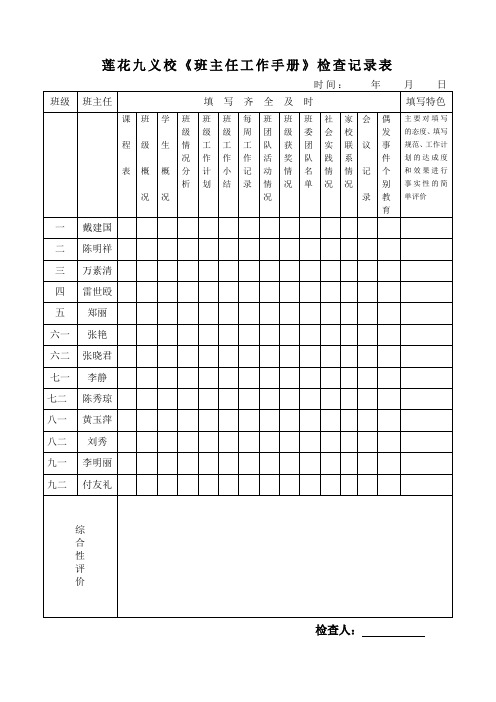 班主任工作手册检查记录表