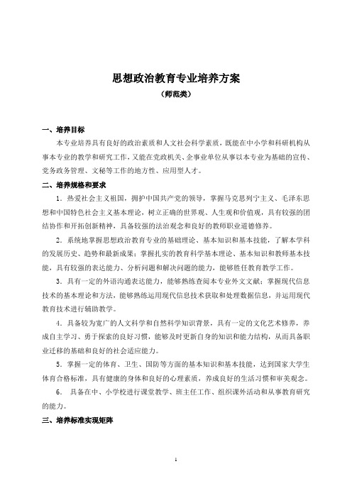 思想政治教育专业培养方案