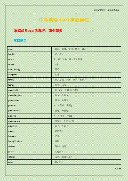 中考英语1600核心词汇