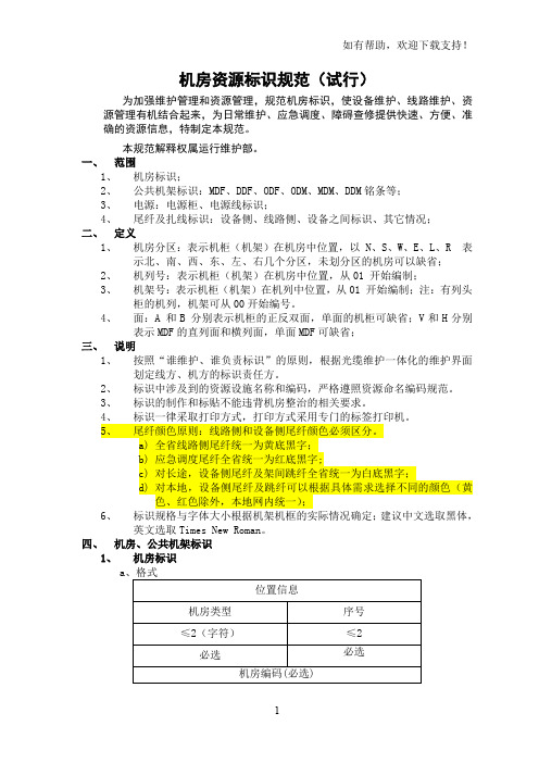 电信设备资源机房标识规范