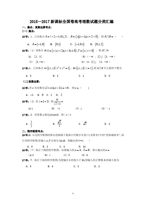 (试卷)2015-2017新课标全国卷高考理数试题分类汇编