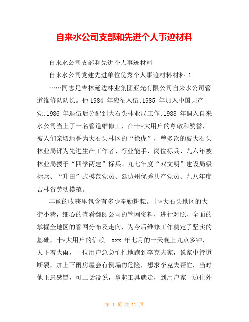 自来水公司支部和先进个人事迹材料
