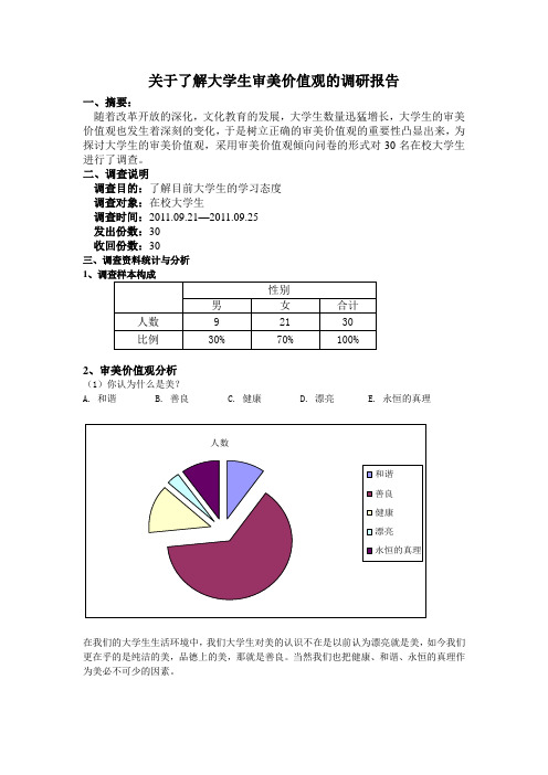 大学生审美价值观调研报告