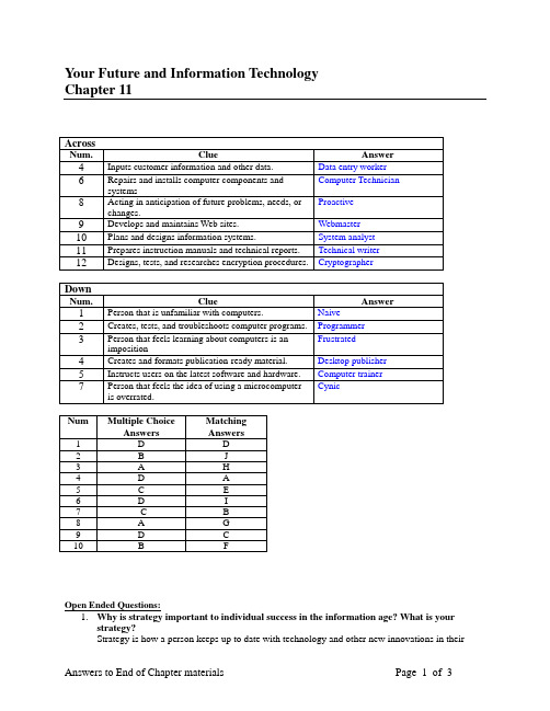 计算机专业英语影印版(Computing Essentials 2008)课后答案大全—第十一单元Your Future and Information