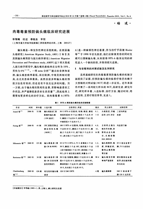 肉毒毒素预防偏头痛临床研究进展