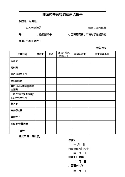 课题经费预算调整报告