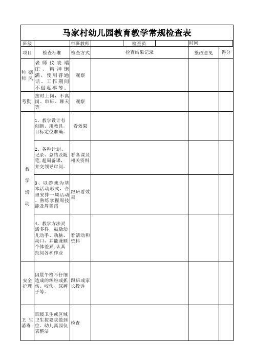 幼儿园教育教学常规检查表