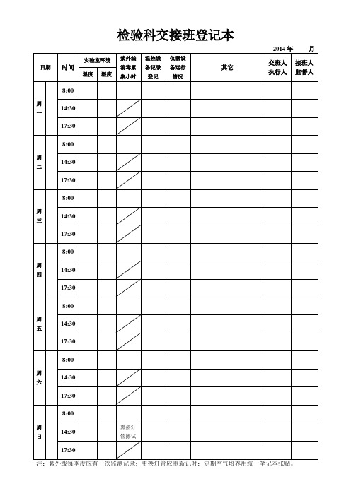 检验科交接班登记本