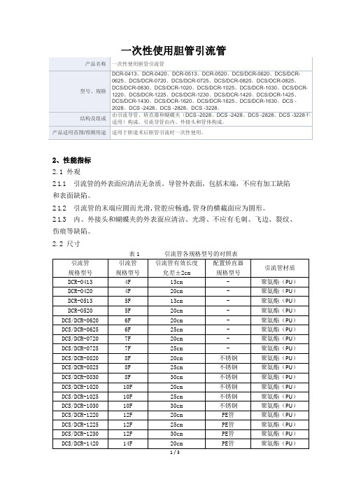 一次性使用胆管引流管产品技术要求库珀科技