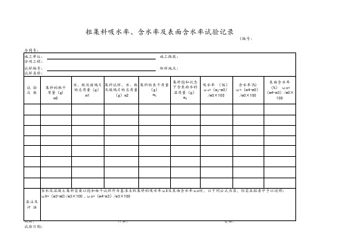 粗集料吸水率、含水率及表面含水率试验记录