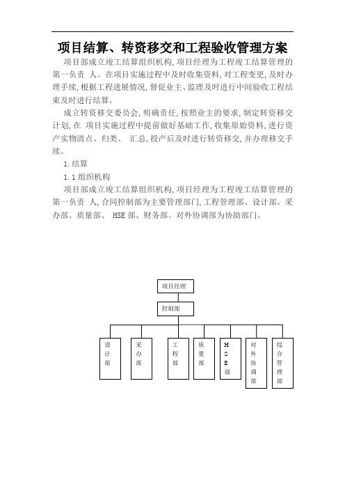 项目结算、转资移交和工程验收管理方案