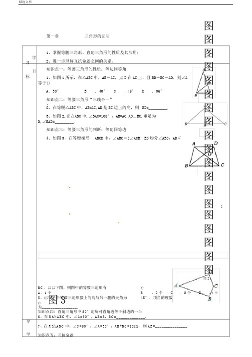 八年级数学下册第一章三角形证明复习导学案1(新版)北师大版