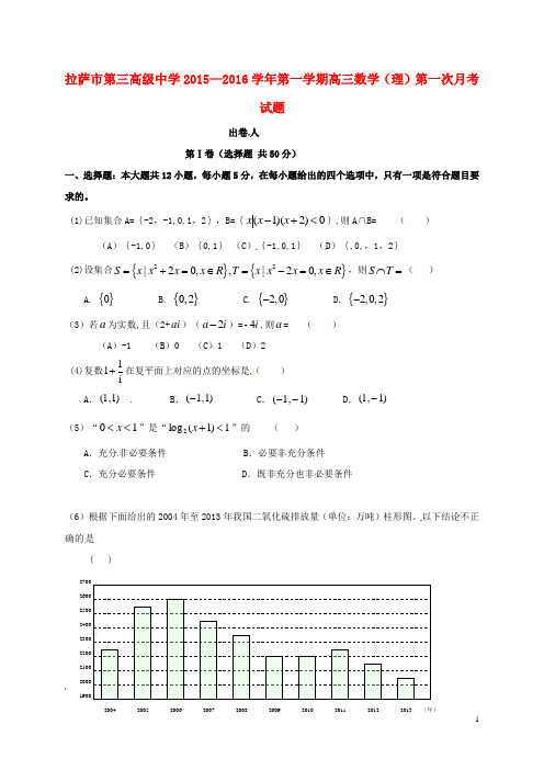 西藏拉萨市第三高级中学2016届高三数学上学期第一次月考试题理