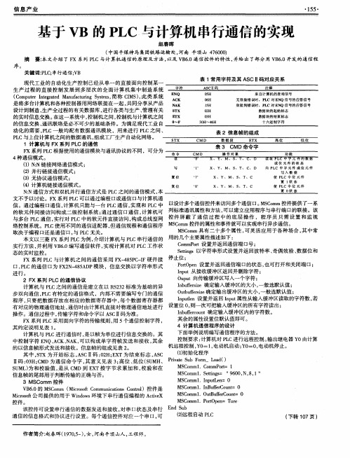 基于VB的PLC与计算机串行通信的实现