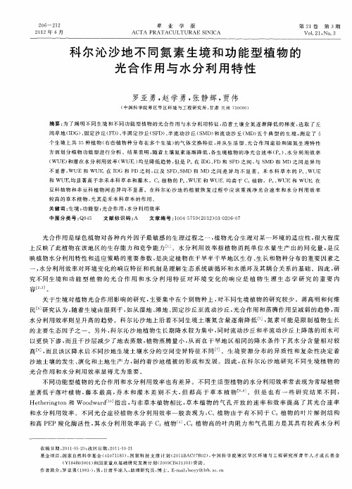 科尔沁沙地不同氮素生境和功能型植物的光合作用与水分利用特性