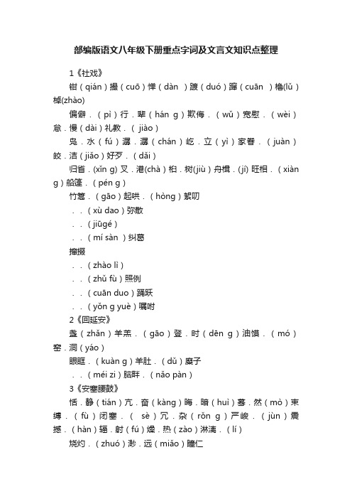 部编版语文八年级下册重点字词及文言文知识点整理