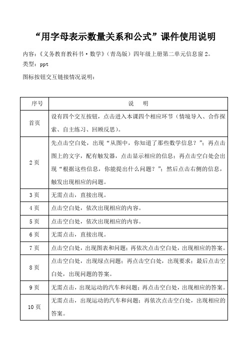 青岛版四年级数学下册《用字母表示数》信息窗2课件使用说明