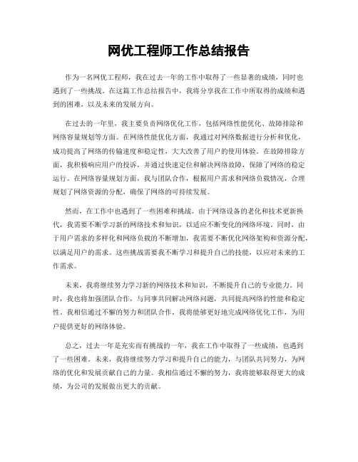 网优工程师工作总结报告