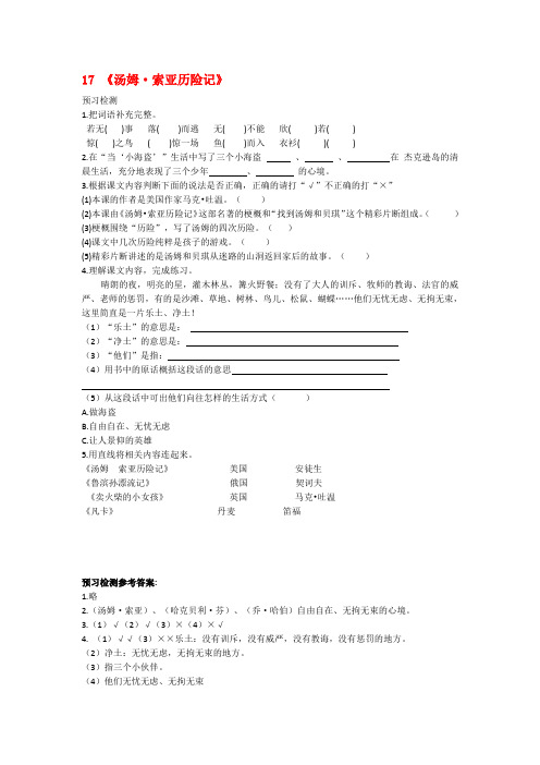 六年级语文下册17《汤姆索亚历险记》预习检测(新版)新人教版(完整版)