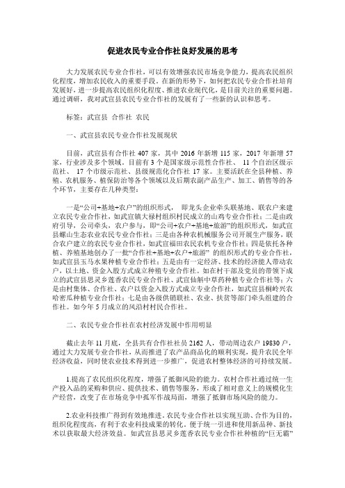 促进农民专业合作社良好发展的思考