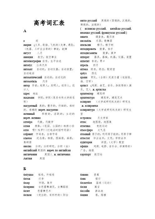 俄语高考词汇表[宝典]