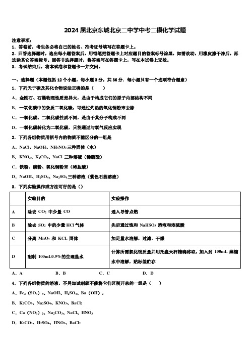 2024届北京东城北京二中学中考二模化学试题含解析