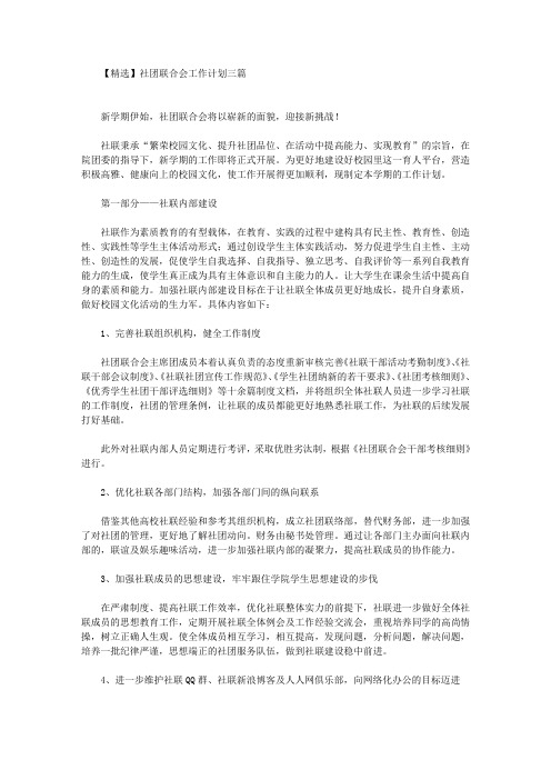 精选社团联合会工作计划三篇(最新)