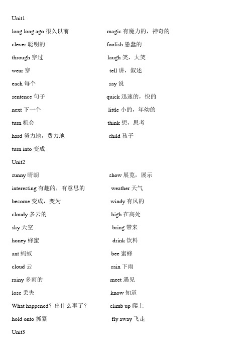 苏教版六年级上册英语单词表