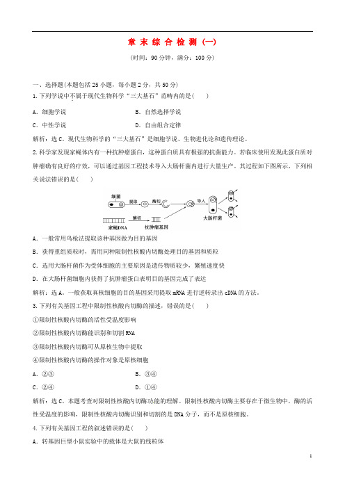 2013年高中生物 第1章 基因工程 综合检测 苏教版选修3