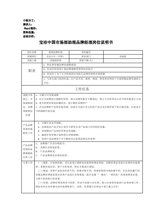 助理品牌经理岗位说明书